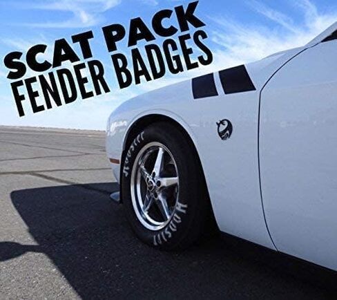 2X شعارات Redeye Fender مخصصة متوافقة مع Scat Pack Dodge Challenger Charger SRT (أسود لامع، 3.5 بوصة × 3.5 بوصة) in Kuwait