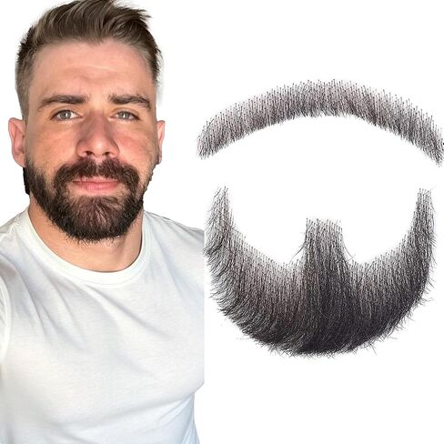لحية وهمية وشارب مزيف وشعر بشري كامل مربوط يدويًا وشعر وجه من الدانتيل ولحية سوداء ولحية ومهرجان زي حفلات اللحية in Kuwait