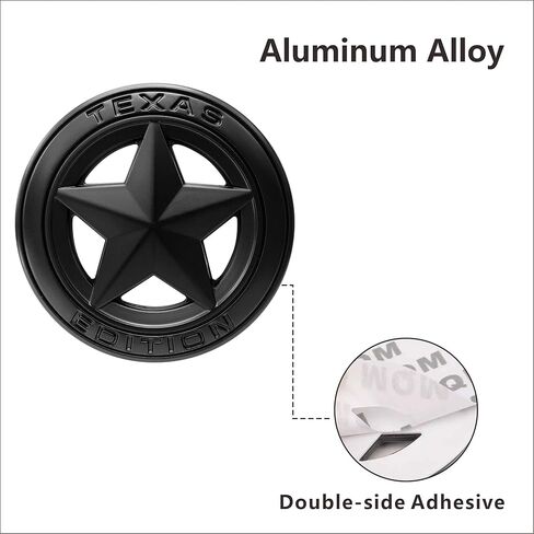 2 Count Aluminum Alloy 3D Round All Black Texas Edition Emblem Lone Star Decal Adhesive Sticker Universal Fit Compatible with Chevrolet Silverado Sierra Car Truck Auto in Kuwait