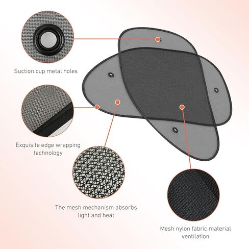 2 PCS Car Side Window Sun Shade, Mesh Breathable Side Window Sunshade, Suction Cup Adhesive Sunshade Protective Cover, Universal for Most Vehicles (Black) in Saudi Arabia