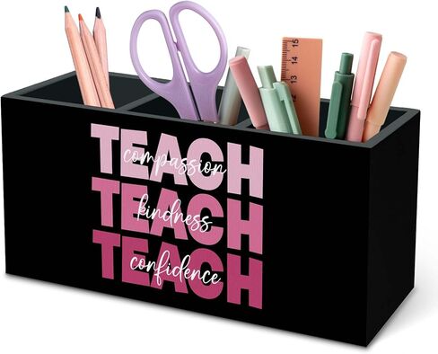 DILSJ Rainbow Teachers Day Gift Pen Pencil Holder Organizer for Desk, It's a Good Day to Teach Tiny Humans, Teacher Must Haves Elementary Wooden Box Signs for New Teacher Desk Tabletop Decoration in Saudi Arabia