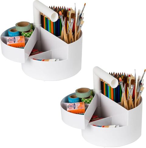 IRIS USA 2-Pack Desk Caddy Organizer |Made in USA| with Built-In Handle & 6 Storage Compartments for Markers, Pens, Arts & Crafts - White in Saudi Arabia