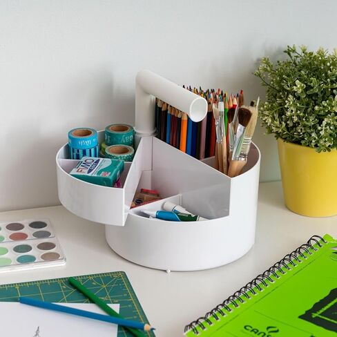 IRIS USA 2-Pack Desk Caddy Organizer |Made in USA| with Built-In Handle & 6 Storage Compartments for Markers, Pens, Arts & Crafts - White in Saudi Arabia