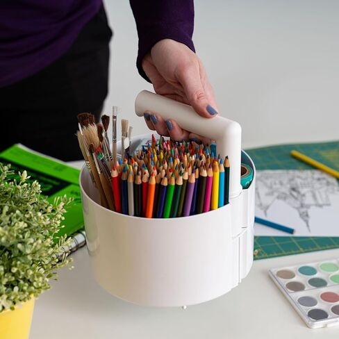 IRIS USA 2-Pack Desk Caddy Organizer |Made in USA| with Built-In Handle & 6 Storage Compartments for Markers, Pens, Arts & Crafts - White in Saudi Arabia