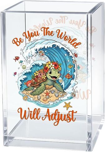 You Can Let The Waves Knock You Down Pen Holder Makeup Organizer, Fun Sea Turtle Pencil Pen Holder for Desk, Ocean Theme Desk Accessories, Beach Decor Organizer Office Gifts for Coworker Friend in Saudi Arabia