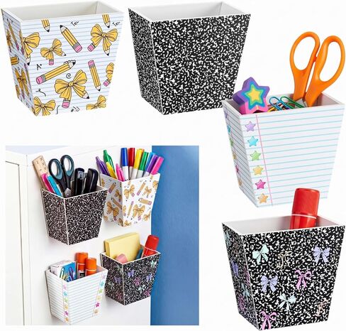 Leinuosen 4 Pack Back to School Pencil Holder Composition Notebook Classroom Decor Pencil Dispenser with Bow Star Wooden Wall Mount Pen Organizers with Foam Adhesive for Teacher First Day of School in Kuwait