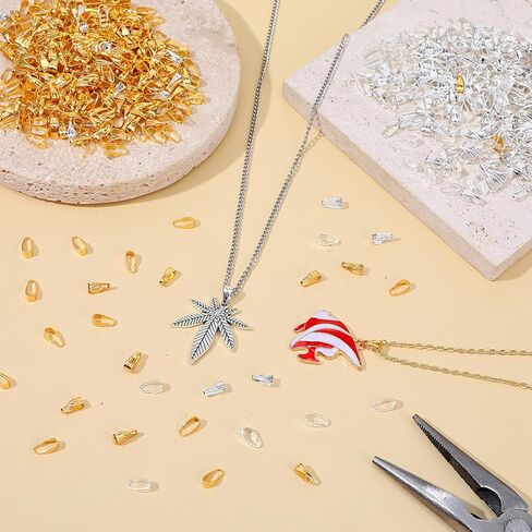 600 Pcs Pinch Bails for Jewelry Making, 7x3 mm Metal Pendant Clasps Jewelry Clasps for Necklace Bail Connector with Loop Charm Clasp Necklace Bracelet Pendant for DIY Craft in Kuwait