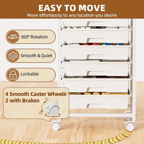 Rolling Storage Cart with 8 Drawers, Utility Cart with Wooden Tabletop and Lockable Wheels, Movable Craft Cart, Craft Storage Organizer for Living Room, Bedroom, Classroom, Office, White in Saudi Arabia
