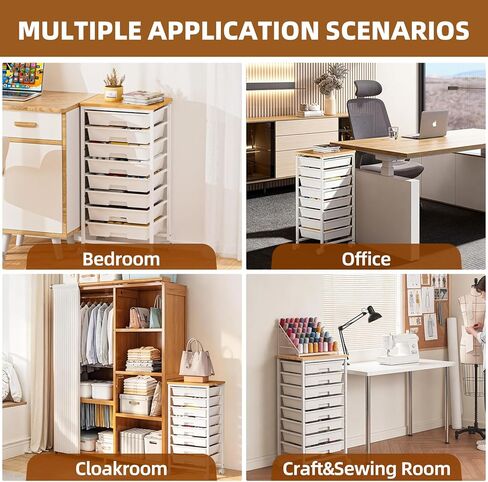 Rolling Storage Cart with 8 Drawers, Utility Cart with Wooden Tabletop and Lockable Wheels, Movable Craft Cart, Craft Storage Organizer for Living Room, Bedroom, Classroom, Office, White in Saudi Arabia