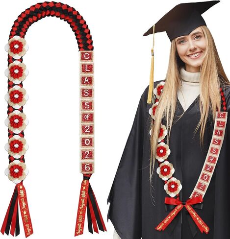 Suncalla 59'' 2026 Graduation Money Lei Double Braided Strand Graduation Ribbon Necklace with 6 Glitter Rhinestone Satin Flowers Grad Cash Gifts Ideas DIY Class of 2026 Gift for Men Women(Blue White) in Saudi Arabia