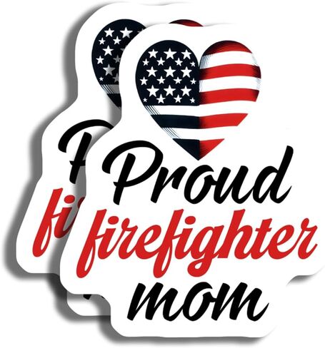 2-Pack Proud Firefighter Mom Stickers - Patriotic Heart Decal - Firefighter Support Stickers “ 5-Inch - PLDFS07999 in Saudi Arabia