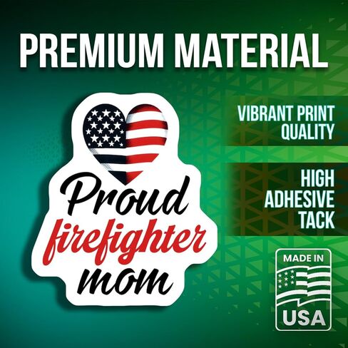 2-Pack Proud Firefighter Mom Stickers - Patriotic Heart Decal - Firefighter Support Stickers “ 5-Inch - PLDFS07999 in Saudi Arabia