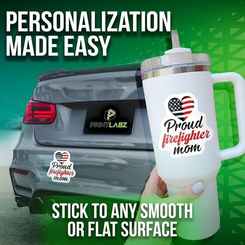 2-Pack Proud Firefighter Mom Stickers - Patriotic Heart Decal - Firefighter Support Stickers “ 5-Inch - PLDFS07999 in Saudi Arabia