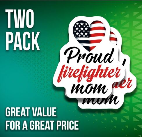 2-Pack Proud Firefighter Mom Stickers - Patriotic Heart Decal - Firefighter Support Stickers “ 5-Inch - PLDFS07999 in Saudi Arabia