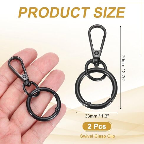 uxcell 2Pcs Swivel Clasp Clip, 2.8" Snap Hook with O Spring Ring Metal Double Opening Key Chain Clip Lobster Claw Clasps for DIY Crafts Bags Jewelry Lanyards, Black in Kuwait