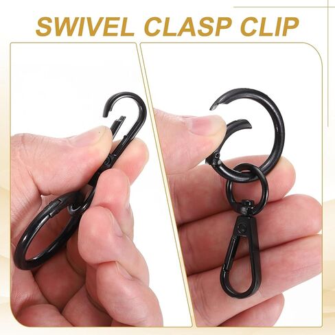 uxcell 2Pcs Swivel Clasp Clip, 2.8" Snap Hook with O Spring Ring Metal Double Opening Key Chain Clip Lobster Claw Clasps for DIY Crafts Bags Jewelry Lanyards, Black in Kuwait