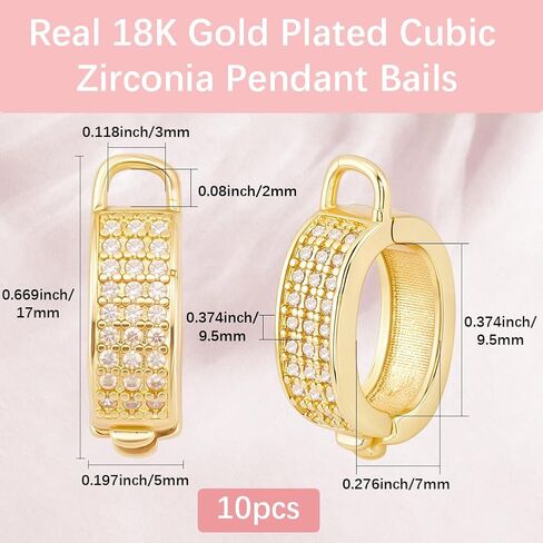 Beebeecraft 1 Box 10Pcs Cubic Zirconia Pendant Bails for Necklaces 18K Gold Plated Pinch Clip Bail Clasp Connector for Pendant Charm Connection in Kuwait