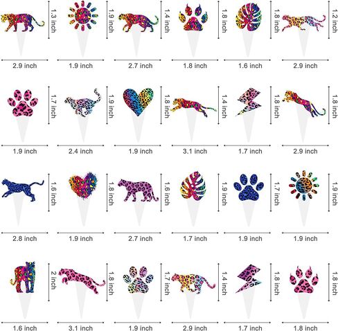 48Pcs Cheetah Print Cupcake Toppers - Colorful Neon Leopard, Paw Print, Heart, Lightning Bolt Cake Picks for 80s 90s Retro Party, Animal Print Birthday, Bachelorette, Glow Party Decorations in Kuwait