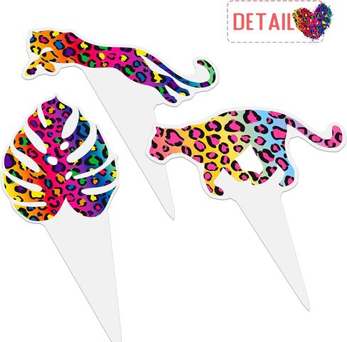 48Pcs Cheetah Print Cupcake Toppers - Colorful Neon Leopard, Paw Print, Heart, Lightning Bolt Cake Picks for 80s 90s Retro Party, Animal Print Birthday, Bachelorette, Glow Party Decorations in Kuwait