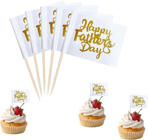 Blue Happy Father's Day Cupcake Topper Flags Banner Mini Small Best Super Dad with Moustache Love Father Toothpick Stick Flags Happy Father's Day Cake Party Theme Decorations(100Pcs) in Saudi Arabia