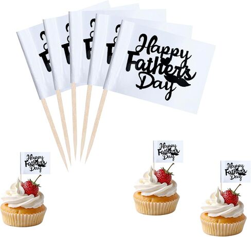 Blue Happy Father's Day Cupcake Topper Flags Banner Mini Small Best Super Dad with Moustache Love Father Toothpick Stick Flags Happy Father's Day Cake Party Theme Decorations(100Pcs) in Saudi Arabia