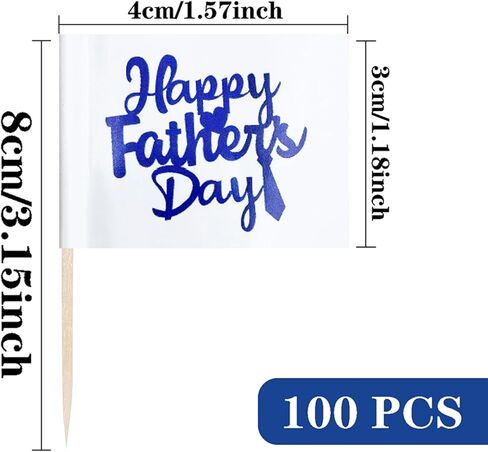 Blue Happy Father's Day Cupcake Topper Flags Banner Mini Small Best Super Dad with Moustache Love Father Toothpick Stick Flags Happy Father's Day Cake Party Theme Decorations(100Pcs) in Saudi Arabia