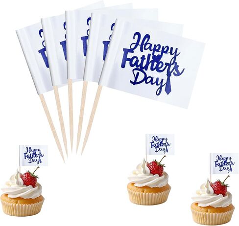 Blue Happy Father's Day Cupcake Topper Flags Banner Mini Small Best Super Dad with Moustache Love Father Toothpick Stick Flags Happy Father's Day Cake Party Theme Decorations(100Pcs) in Saudi Arabia