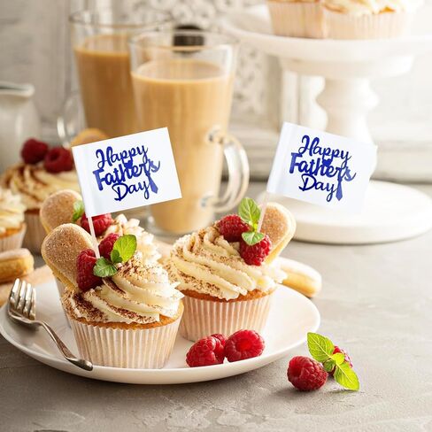 Blue Happy Father's Day Cupcake Topper Flags Banner Mini Small Best Super Dad with Moustache Love Father Toothpick Stick Flags Happy Father's Day Cake Party Theme Decorations(100Pcs) in Saudi Arabia