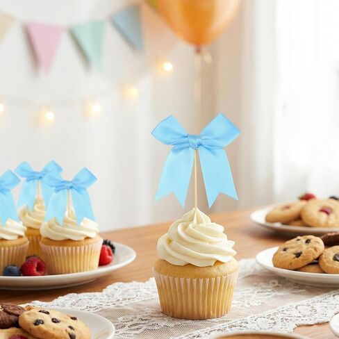 36PCS Blue Bow Cupcake Toppers, Bows Cupcake Picks Blue Ribbon Bow Cake Topper Bowknot Cake Topper Bowknot Birthday Party Decorations for Bridal Birthday Baby Shower Wedding Party Supplies in Kuwait