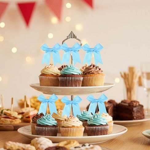 36PCS Blue Bow Cupcake Toppers, Bows Cupcake Picks Blue Ribbon Bow Cake Topper Bowknot Cake Topper Bowknot Birthday Party Decorations for Bridal Birthday Baby Shower Wedding Party Supplies in Kuwait