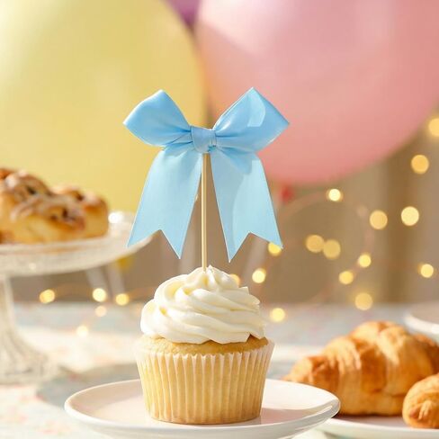 36PCS Blue Bow Cupcake Toppers, Bows Cupcake Picks Blue Ribbon Bow Cake Topper Bowknot Cake Topper Bowknot Birthday Party Decorations for Bridal Birthday Baby Shower Wedding Party Supplies in Kuwait