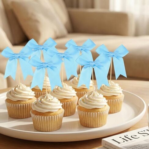 36PCS Blue Bow Cupcake Toppers, Bows Cupcake Picks Blue Ribbon Bow Cake Topper Bowknot Cake Topper Bowknot Birthday Party Decorations for Bridal Birthday Baby Shower Wedding Party Supplies in Kuwait