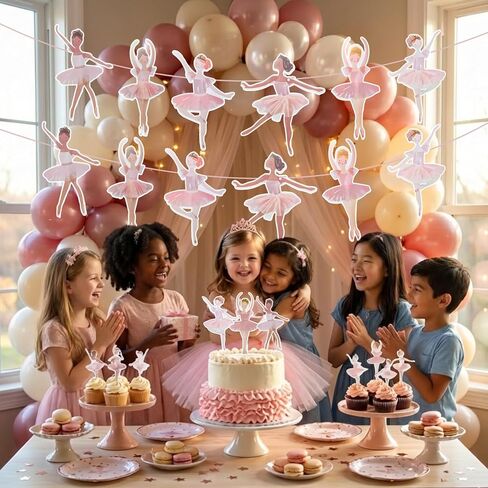 Ballerina Birthday Party Decorations, Pink Ballerina Cupcake Topper and Ballet Dancer Banner with Bow Garland, Party Supplies for Girls Birthday, Baby Shower, 37 Pcs Set in Saudi Arabia