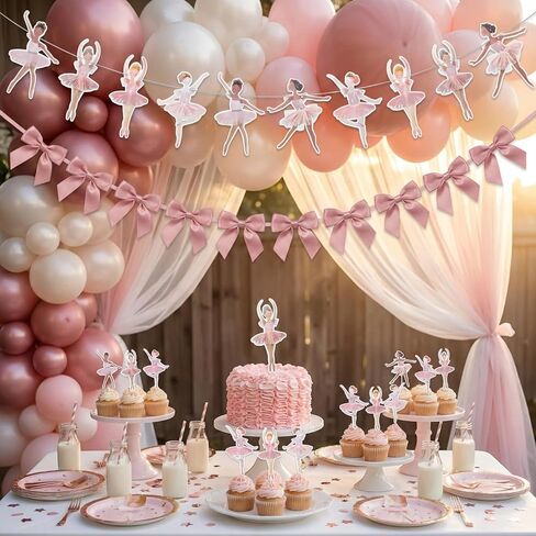 Ballerina Birthday Party Decorations, Pink Ballerina Cupcake Topper and Ballet Dancer Banner with Bow Garland, Party Supplies for Girls Birthday, Baby Shower, 37 Pcs Set in Saudi Arabia