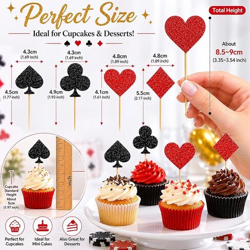 12 PCS Casino Poker Cupcake Toppers Glitter Poker Game Cupcake Picks for Las Vegas Theme Birthday Party Celebration Decorations Supplies in Saudi Arabia