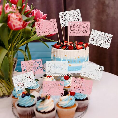 Mifoci 80 Pcs Cielito Lindo Baby Shower Cupcake Toppers Papel Picado Cake Toppers Mexican Fiesta Theme Party Decorations Supplies for Baby Shower Banquet Celebration Party Supplies Decor in Kuwait