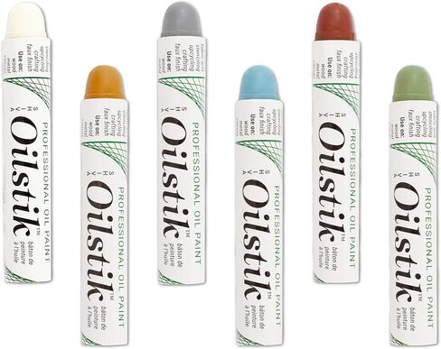 Jack Richeson & Co Shiva Artist Grade Oilstiks Set – 6 Neutral Landscape Colors (Antique White, Wedgewood Blue, Pewter Gray, Yellow Ochre, Celadon Green, Barn Red) – Professional Oil Paint Sticks for Canvas, Fabric, Wood & Mixed Media in Kuwait