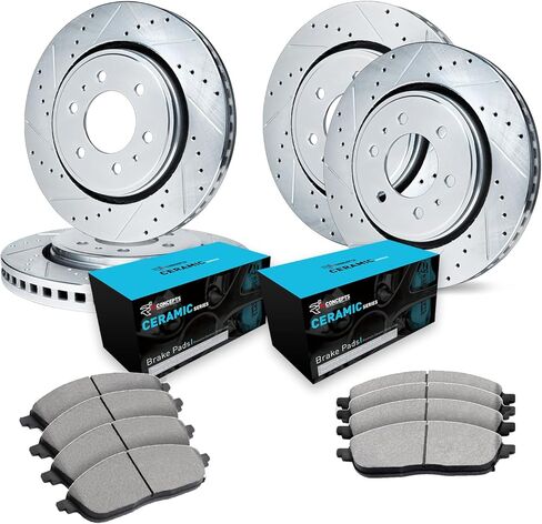 R1 Concepts Front and Rear Brake Kit Fits 2011-2013 INFINITI QX56; 2014-2024 INFINITI QX80; 2017-2024 Nissan Armada| Ceramic Brake Pads and Drilled Slotted Brake Rotors| 13.8" Front & 13.8" Rear in Kuwait