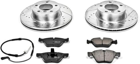 PowerStop Front Brake Kit for BMW 328i 2007 | BMW 328xi 2007 - Drilled and Slotted Disc Rotors with Carbon-Fiber Ceramic Brake Pads Replacement, K4590 in Kuwait