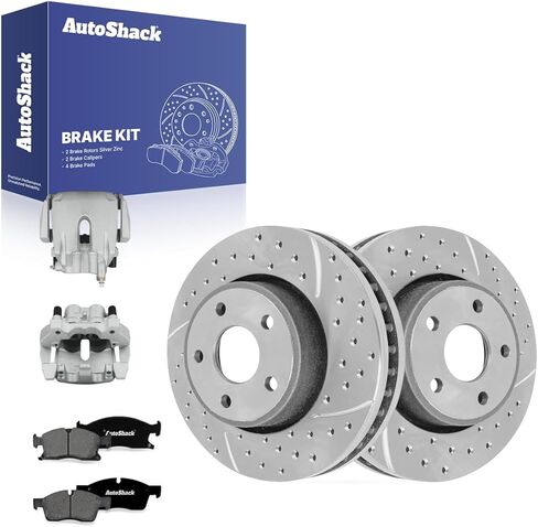 دوارات فرامل أمامية من AutoShack، وسادات وفرجار ممتازة لسيارة جيب، جراند شيروكي 2011-2017، 2021 - محفورة ومشقوقة مطلية بالزنك الفضي - SilverShield Pro - 13.78 بوصة (350 مم)، 5 عروات in Kuwait