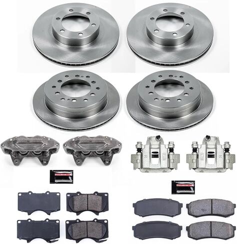 طقم فرامل وفرجار أمامي وخلفي من PowerStop لسيارة Toyota 4Runner 2003-09 - وسادات فرامل سيراميك + فرجار + استبدال دوارات القرص، KCOE2422 in Kuwait