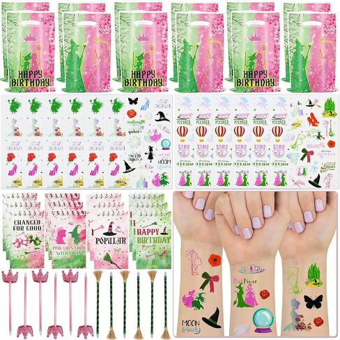 48Pcs Pink and Green Witch Party Favors, Witch Birthday Decorations, Ballpoint Pens, Notebooks, Temporary Tattoo Stickers, Classroom Rewards Student Birthday Gifts Party Supplies in Saudi Arabia