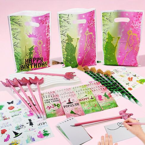 48Pcs Pink and Green Witch Party Favors, Witch Birthday Decorations, Ballpoint Pens, Notebooks, Temporary Tattoo Stickers, Classroom Rewards Student Birthday Gifts Party Supplies in Saudi Arabia