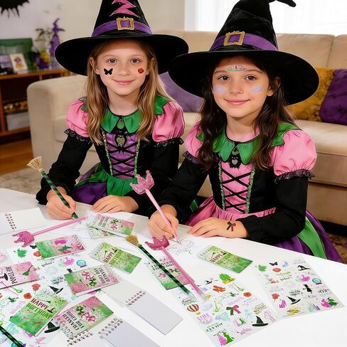 48Pcs Pink and Green Witch Party Favors, Witch Birthday Decorations, Ballpoint Pens, Notebooks, Temporary Tattoo Stickers, Classroom Rewards Student Birthday Gifts Party Supplies in Saudi Arabia
