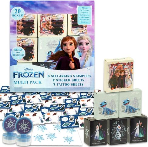 Disney Frozen Party Favors for 20 Guests Bundle ~ 20 Pieces Frozen Favor Boxes with Stickers, Tattoos and Stampers for Kids Birthday Party | Disney Frozen Party Supplies and Decorations Combo Pack in Kuwait