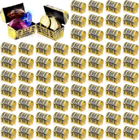 Thyle 100 Pcs Halloween Mini Plastic Pirate Treasure Chests with a Gold Finish Vintage Pirate Jewelry Box for Adults Birthday Halloween Party Favors Supplies(2.3 Inches) in Kuwait