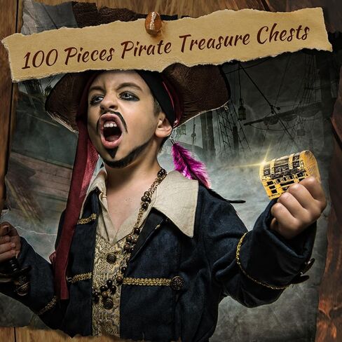 Thyle 100 Pcs Halloween Mini Plastic Pirate Treasure Chests with a Gold Finish Vintage Pirate Jewelry Box for Adults Birthday Halloween Party Favors Supplies(2.3 Inches) in Kuwait