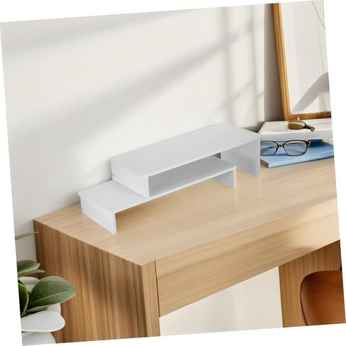 Dual Tier Monitor Stand Riser for PC and Laptop, Large Wooden Desk Shelf with Storage, Computer Screen Riser for Home Office Workspace Organization in Saudi Arabia