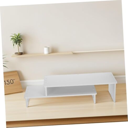 Dual Tier Monitor Stand Riser for PC and Laptop, Large Wooden Desk Shelf with Storage, Computer Screen Riser for Home Office Workspace Organization in Saudi Arabia