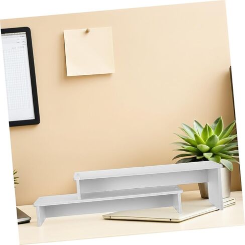 Dual Tier Monitor Stand Riser for PC and Laptop, Large Wooden Desk Shelf with Storage, Computer Screen Riser for Home Office Workspace Organization in Saudi Arabia